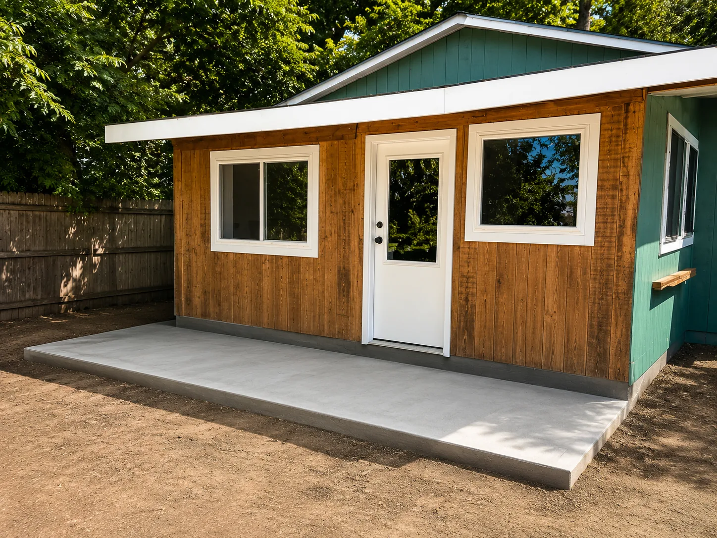 Concrete patio after installation