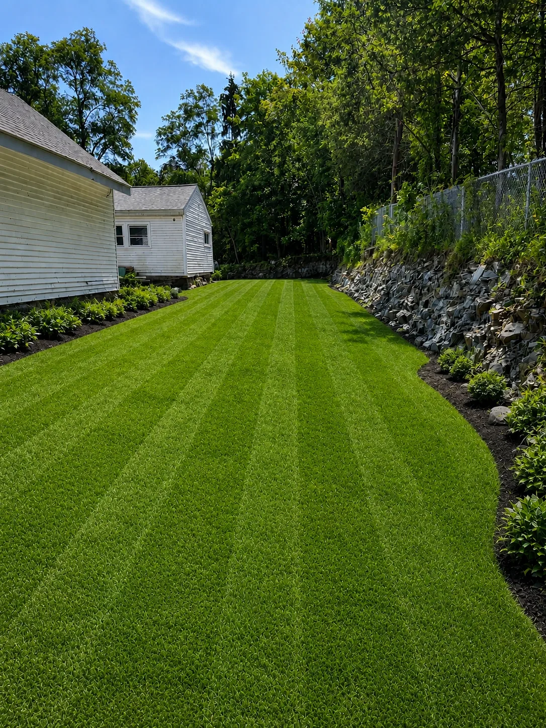 Property after lawn installation and landscape finishing