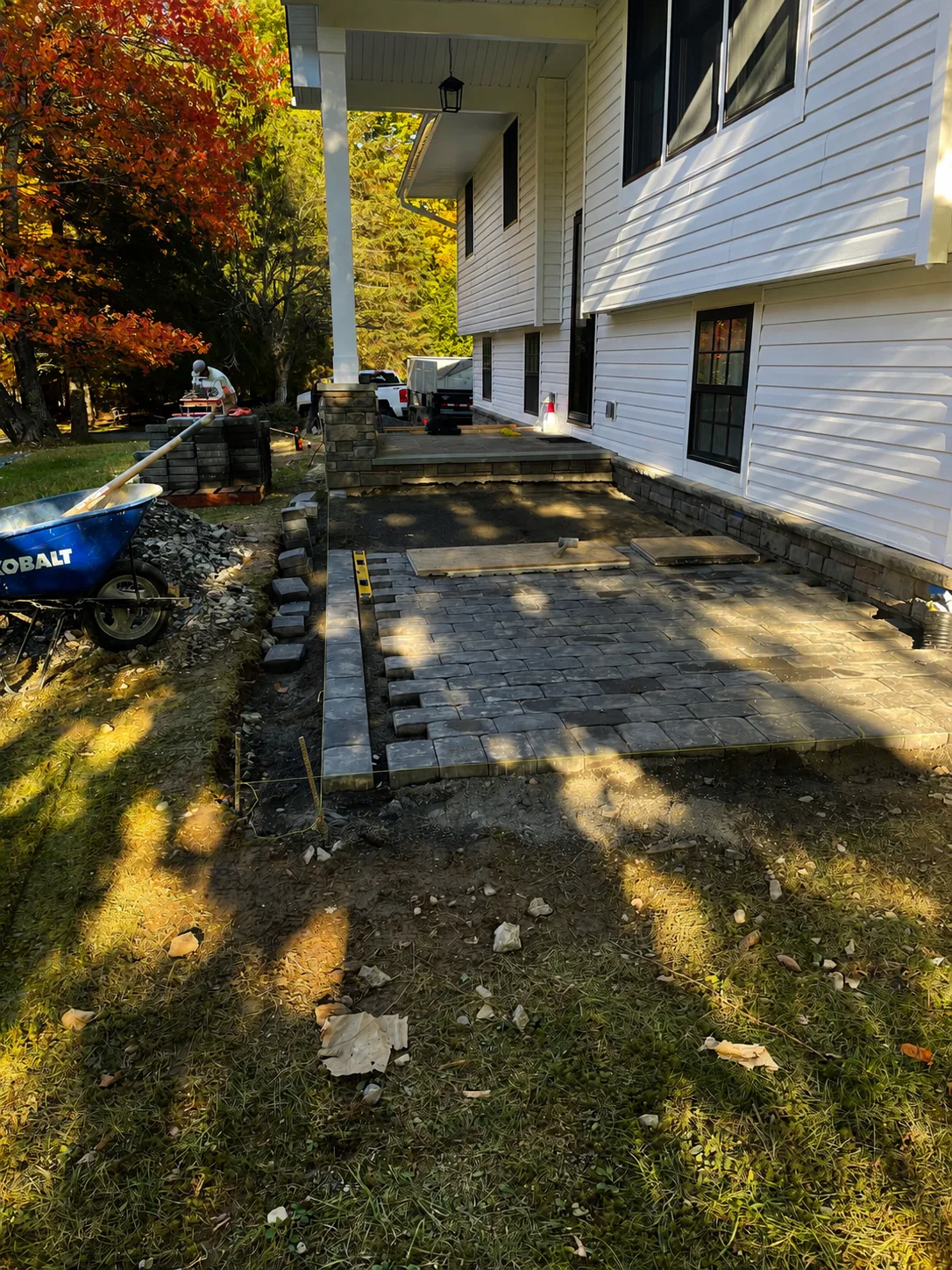 Paver patio during installation