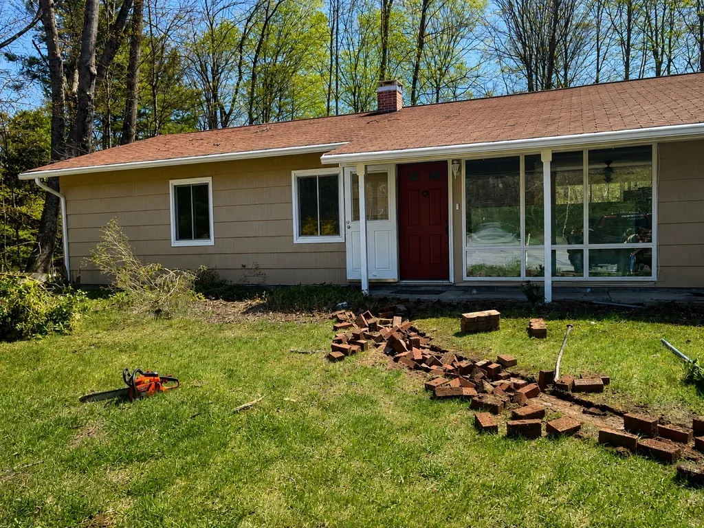 Front yard before landscape renovation in Woodstock NY
