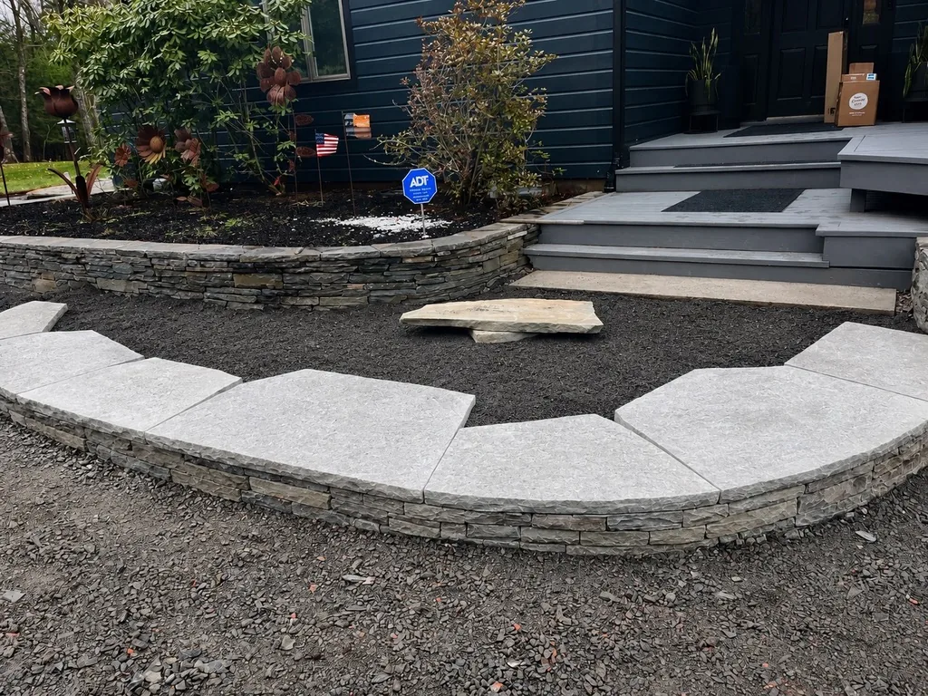 Front yard before natural stone patio installation in Woodstock NY
